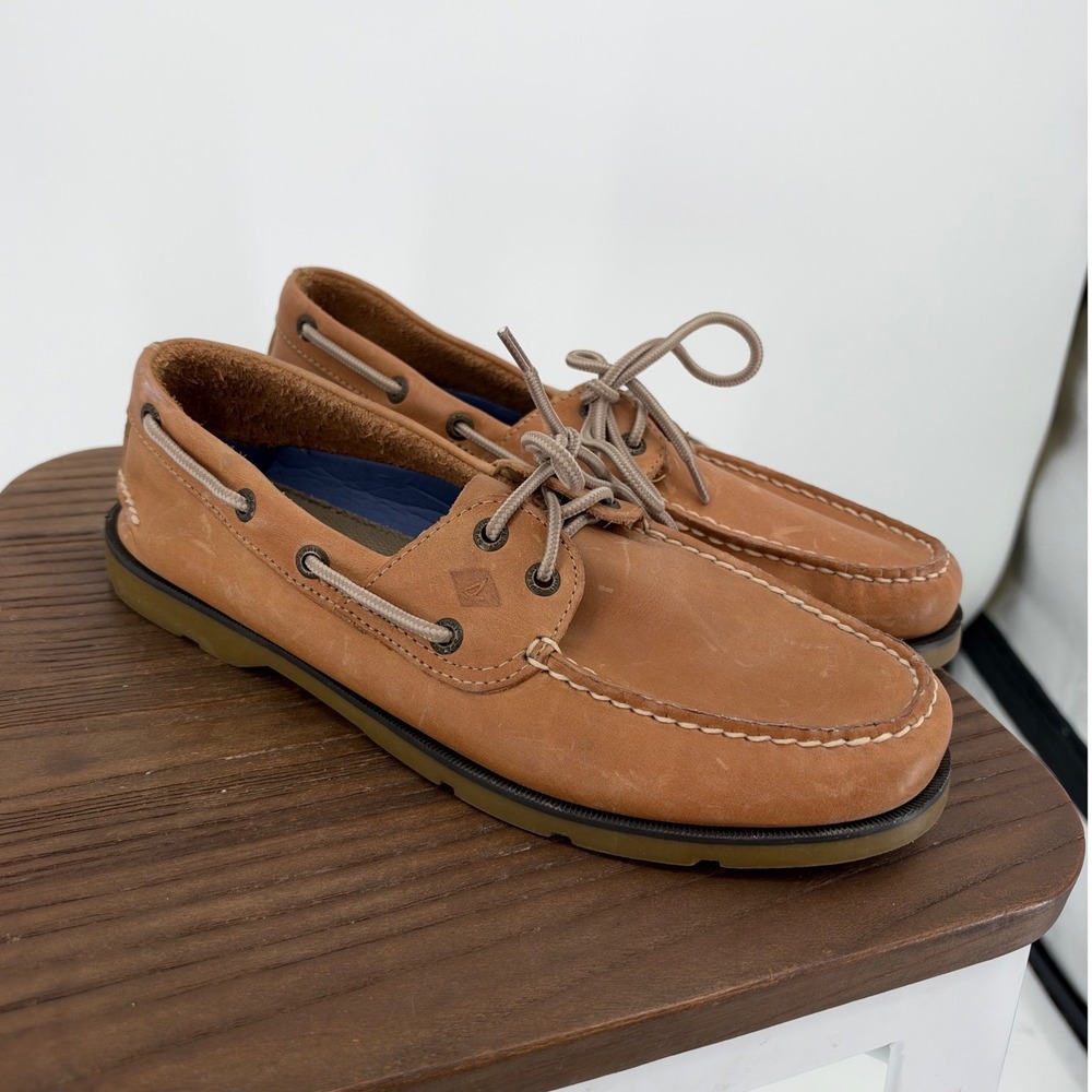 Sperry Top-Sider Leeward 2-Eye Leather Boat Shoes Men's 9M Sahara Tan